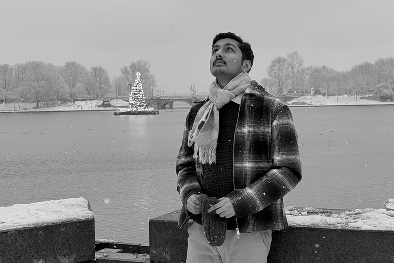 Abhishek Singh, black-and-white portrait